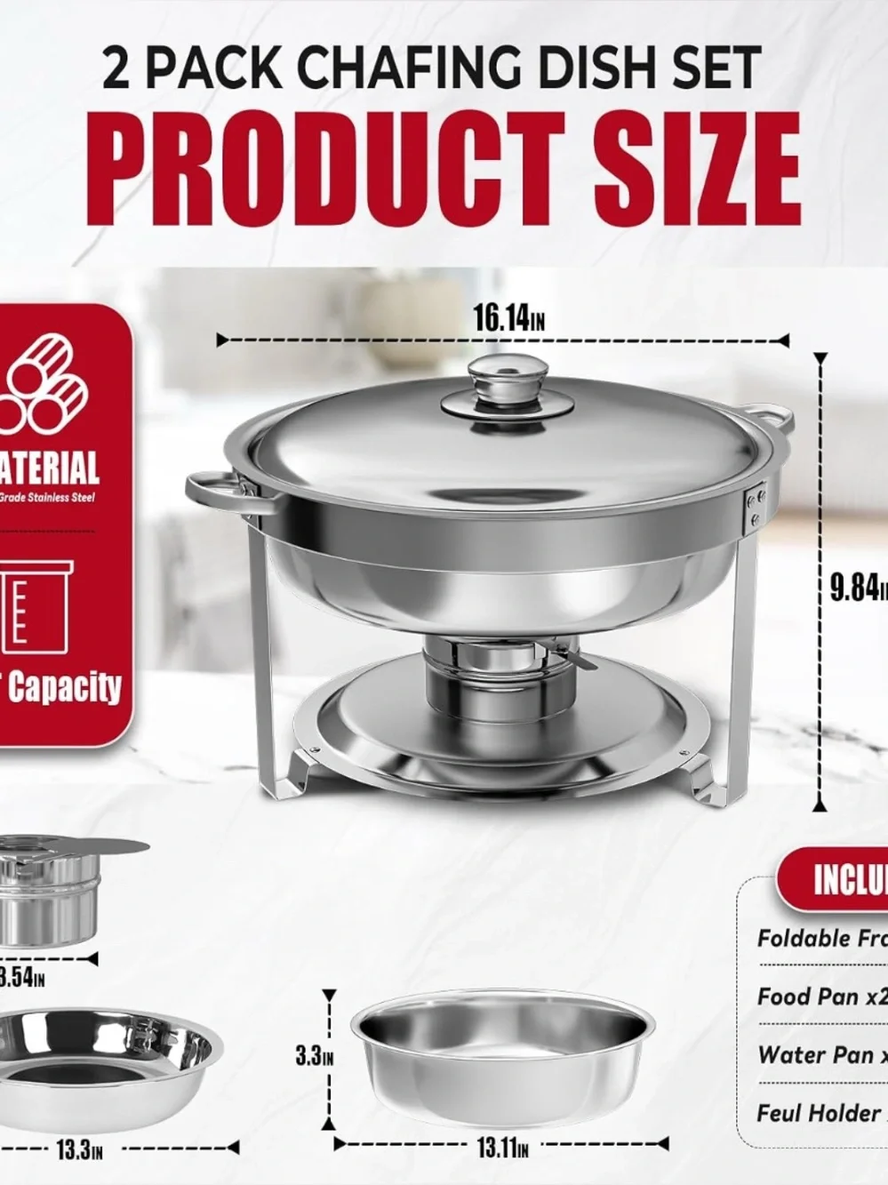 Imacone Round Chafing Dish with Glass Lid - Brown Kraft - 2 Pack